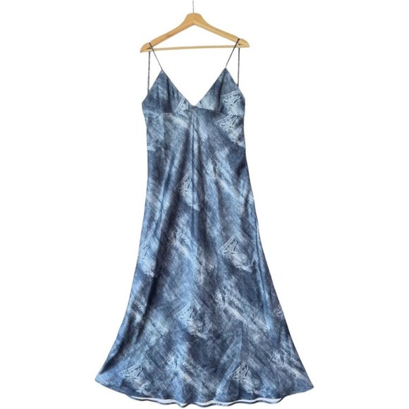 Zara Dresses & Skirts - Zara Denim Print  Y2K Low Back Adjustable Strap Bias Cut Midi Slip Dress Size L